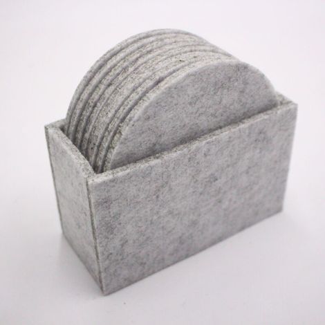 Dessous de Verres en Feutre sousVerres Ronds Antidérapant et Absorbant Table Cuisine Coaster Set avec Boîte de Rangement pour Boissons, Tasses, Mugs, Verres Lot de 16 (Gris Clair) (1/5)
