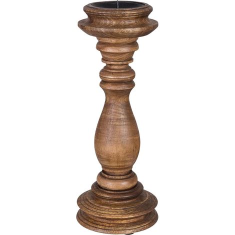 Candelabro de madera acabado artesanal marrón 12x12x30h cm (1/5)