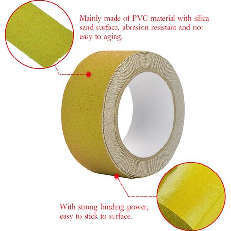 Ruban adhésif antidérapant coloré en PVC, 5M x 5cm, pour décoration de sécurité au sol des marches d'escalier (jaune) (1/5)