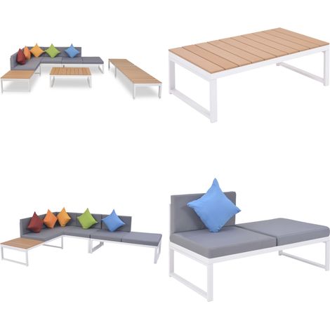 Salon de jardin 5 pcs avec coussins Aluminium et WPC - Salon De Jardin - Meubles De Jardin - Ensemble Salon - Canapé D'angle - Chaise Longue - Home & Living (1/5)