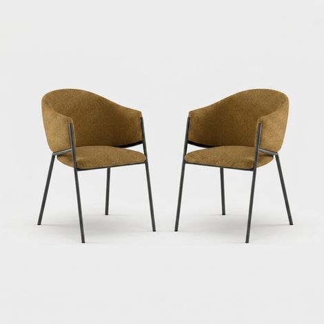 Lot de 2 chaises rembourrées en tissu bouclette easy-clean Duna - Jaune (1/5)