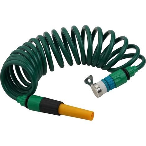 Tuyau d'arrosage spirale rétractable 5 m, tuyau d'arrosage flexible en plastique avec raccord rapide et jet réglable pour arrosage de jardin et lava (1/5)