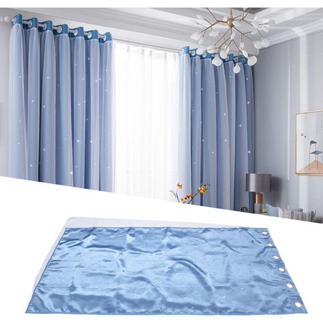 Rideaux transparents à double épaisseur ajourés à motifs d'étoiles, parfaits pour les chambres et les salons romantiques de style princesse, rideaux bleus tendance à double épaisseur ajourés à motifs (1/5)