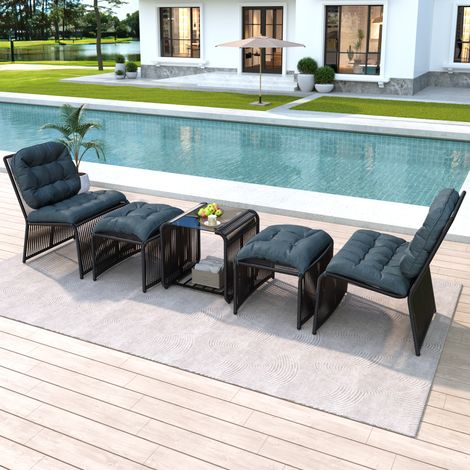 Lot de 5 tabourets, en fer et rotin, 5 pièces, étanche, pour jardin et terrasse, assise d’appoint, pour salon entrée chambre