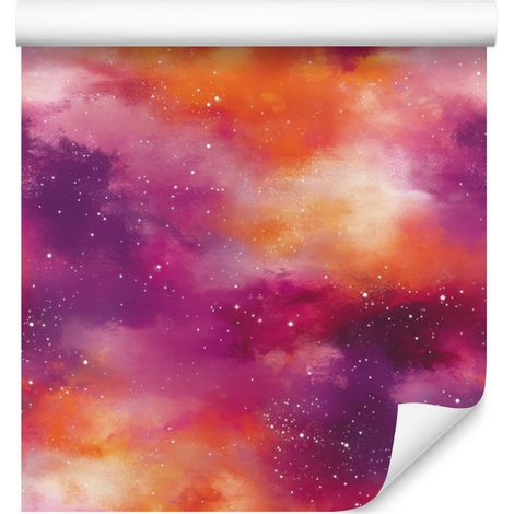 Papel pintado de galaxia en acuarela, morado y melocotón, 50x1000 cm. (1/5)