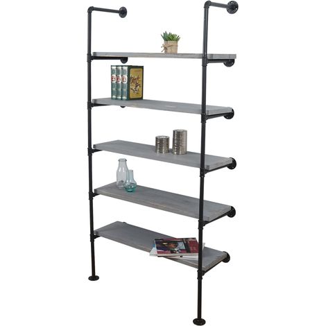 Estantería de pie HHG-451, estantería de salón estantería para libros, diseño industrial madera metal, 165x80x28cm, gris