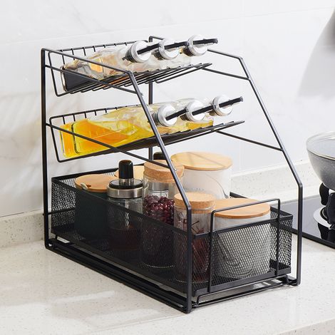 Küchenflaschenregal, 3-stöckiger, wasserfester Gewürzorganizer aus Eisen mit 20 Fläschchen, stabil und rostbeständig für Küchenbereiche (1/5)