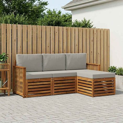 Set di divani da esterno componibile in legno massello di acacia con cuscini, 4 pezzi, naturale - PANGIVO (1/5)