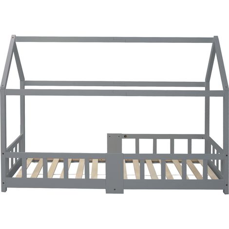 Lit cabane enfant 90 x 200 cm avec tableau, gris, HOMVRA (1/5)