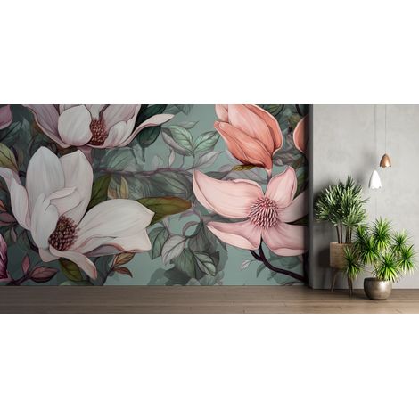 Papier peint fleuri - magnolias géants modernes - 150 x 250 cm (1/2)