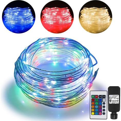 Guirlande lumineuse LED extérieure de 20 mètres (66 pieds) avec 200 LED, 16 couleurs changeantes, étanche, effet féérique étoilé, à brancher pour chambre, intérieur, terrasse, décoration intérieure (1/5)