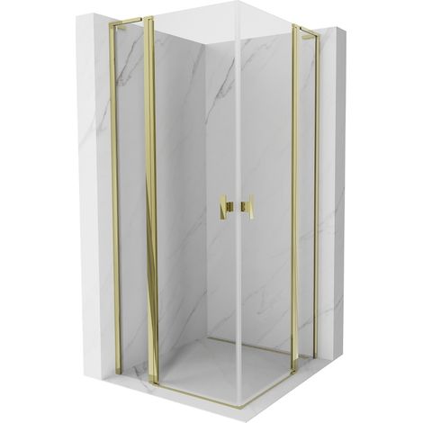 Mexen Mist L Duo cabine de douche pivotante 110 x 110 cm, transparent, or - 8A4L-110-110-50-00 (1/5)