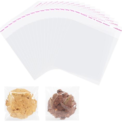 100 Sachets cellophane, refermables, auto-adhésifs, transparents, 7x10cm, biscuits, bijoux (1/5)