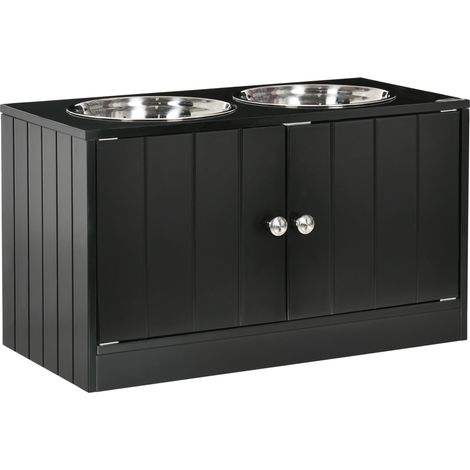 CHICFURN Stazione pappa rialzata per cane 60x30x35,5 cm in legno nero, 44 L, 2 ciotole inox (1/5)