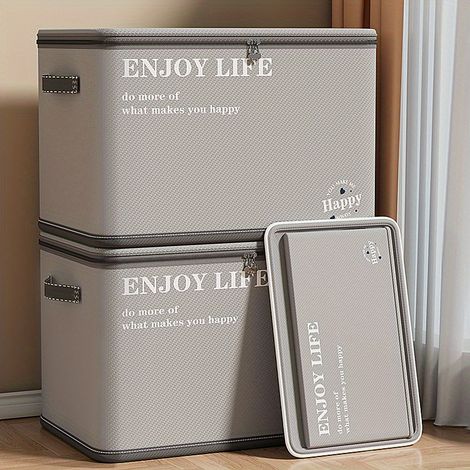 Two 50L Foldable Fabric Storage Boxes with Combination Lock and Base, suitable for bedroom use.