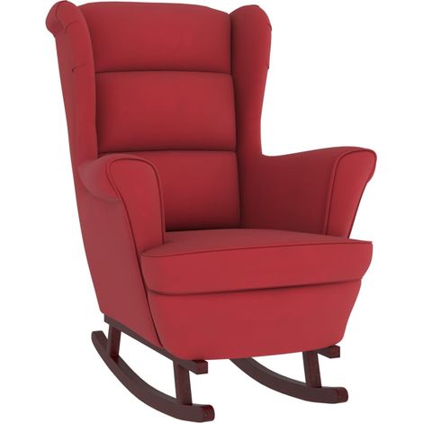 Fauteuil à bascule pieds en bois d'hévéa siège en velours rouge bordeaux extra confort DEC029156