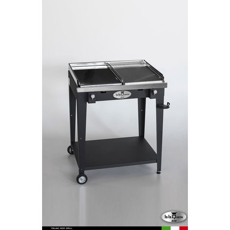 Grill 8.6 Inox Piastra mista - Grigio antracite - Senza portapiatti - Senza paraschizzi - Con kit mensola e ruote - barbecue, griglia, giardino, carne, a gas, acciaio made in Italy
