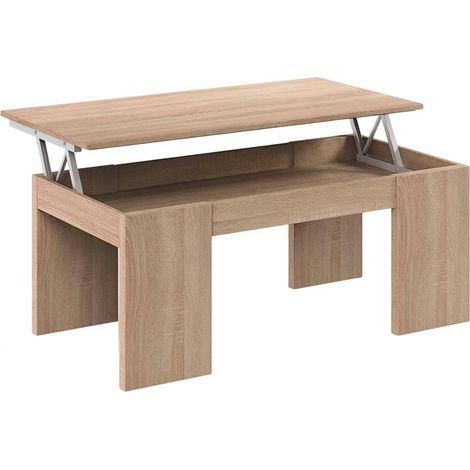 Tavolino da Caffè Con Piano Rialzabile Con Vano Contenitore Alzabile Tavolo da Salotto Moderno Salvaspazio Ideale per Mangiare Lavorare e Organizzare il Soggiorno 100 x 50 x 42 cm Bianco - Colore: Bia