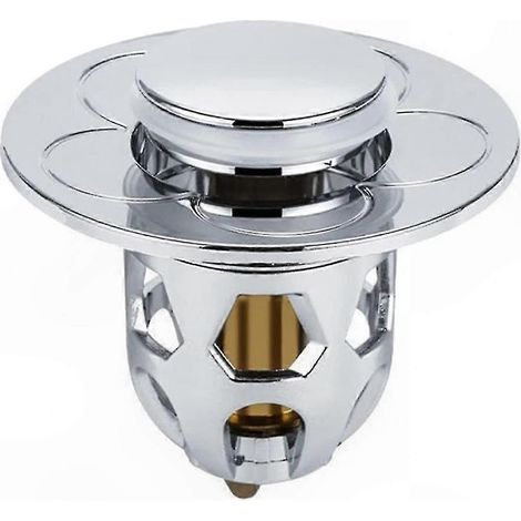 Silberner Druckknopf-Spülbeckenstöpsel, universeller Auslaufschutzfilter für Waschbecken, Wasserkopfadapter aus Edelstahl, federbelastetes Modell (1/5)