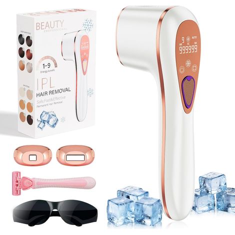 Épilateur Lumière Pulsée avec Fonction de Refroidissement, IPL Epilateur Laser avec Fonctions HR/SC/RA,9 Niveaux D'énergie Laser Epilation Definitive pour Femmes et Hommes Visage Corps (1/5)