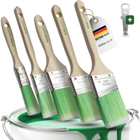 Lot de 5 pinceaux plats – 2 pinceaux plats de 50 mm, 25 mm et pinceau d'angle 38 mm + 63 mm  Pinceaux de peinture pour peinture, lasure et peinture  Jeu de pinceaux pour une peinture (1/4)