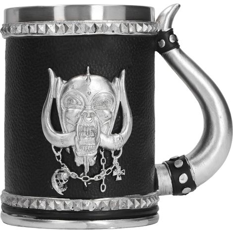 Tasse à Bière Pirate en Acier Inoxydable Grande Capacité, Décoration Crânienne Peinte à la Main et Polie en Résine (1/5)