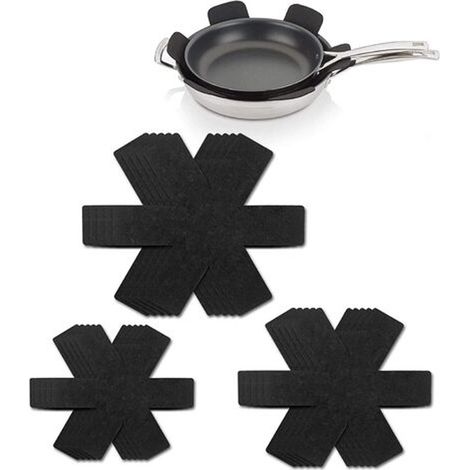 Protections en feutre pour casseroles et poêles, lot de 15, avec séparateurs de 3 tailles, pour protéger casseroles et bols des rayures (noir)