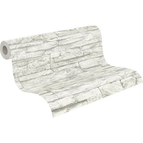 Papier peint imitation pierre de craie blanc 10,05 m x 0,53 m – Intissé lavable – Pose facile avec raccord sauté – A.S. Creations (1/5)