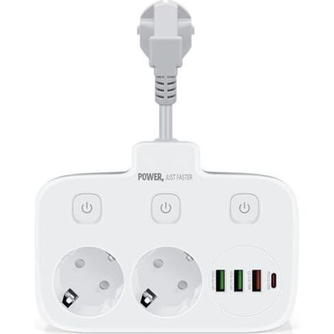 Double prise murale avec interrupteur, charge rapide QC 3.0, ports USB-C et USB-A, pour une utilisation au bureau et à la maison, grise et blanche.-AquaForge