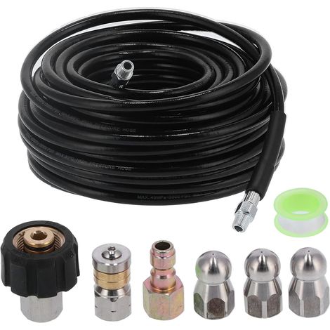 15m Tuyau de Nettoyage Haute Pression, Tuyau de Lavage Tuyau de Remplacement pour Les Nettoyeurs Double Couche renforcée Cliquez sur Plug Quick Connector 5800 PSI (1/5)