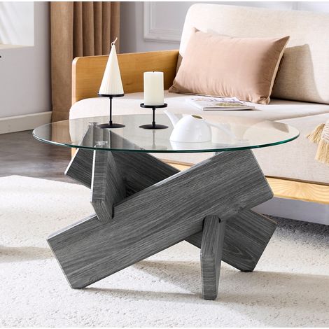 Mesa de centro redonda MDF y vidrio gris transparente Ø79 cm (1/5)
