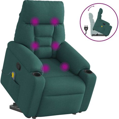 vidaXL Poltrona Alzapersona Massaggiante Verde Scuro in Tessuto (1/5)