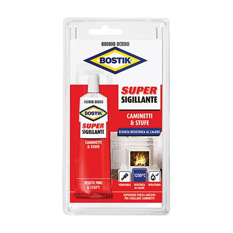 MASTICE REFRATTARIO CAMINETTI STUFE TUBETTO BOSTIK - GRIGIO SCURO GR 100- 4 pezzi
