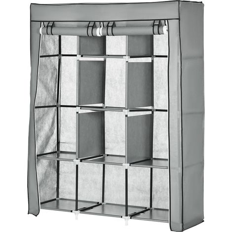 Armoire pliable en tissu, penderie portable avec 8 étagères et 2 tringles pour chambre, 125 x 43 x 162,5 cm, grise (1/5)