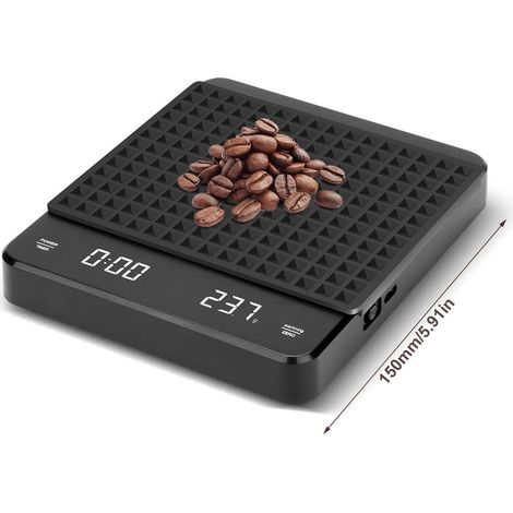 Balance Café Avec Minuterie, Balance De Precision Avec Écran Led Et Coussin Thermique, Multifonctionnelle Balance De Cuisine Precision 3kg/0.1g, Fonction Tare (G/Oz/Ml), Arrêt Automatique (1/5)