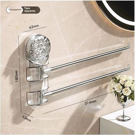 Porte-serviettes à ventouses transparent argenté à 2 barres, non perforé, support de rangement rotatif multi-poteaux, barre porte-serviettes pour salle de bain et toilettes (1/5)