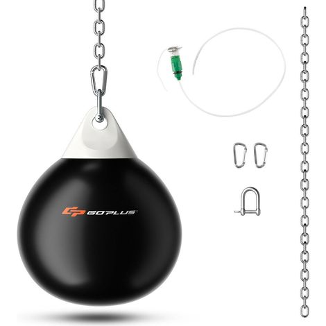 Sac d'entraînement aqua de boxe lourd 18 pouces, 110 livres, avec chaîne métallique réglable - noir (1/5)
