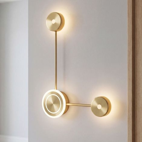 Wandleuchte LED H: 44 cm Aluminium in Gold 3000 K Dimmbar über Wandschalter Wandlampe