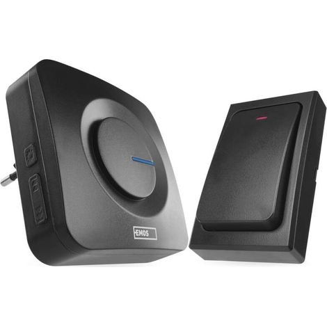 EMOS batterielose Funkklingel, Türklingel Set, 36 Melodien, 180m Reichweite, 4 Lautstärken bis 90 dB, schwarz, P5729B (1/5)
