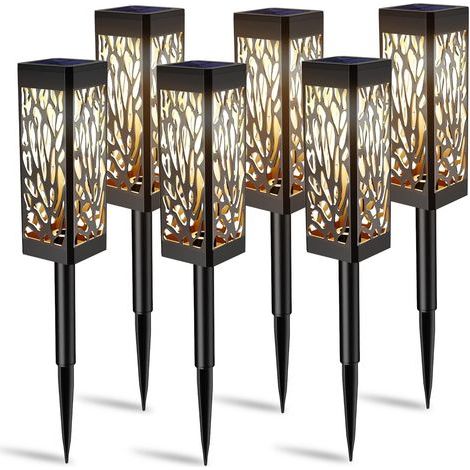 Solar Outdoor Lights, 6 Pieces with Warm LED Light, Automatic On/Off for Garden, Lawn, Path (1/5)