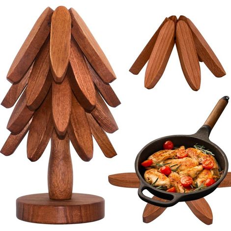 Dessous de plat en bois pour plats chauds – Lot de 4 pour un rangement facile – Convient pour chaud/poêles/bol/théière/supports chauds – Ornements multifonctionnels (1/5)
