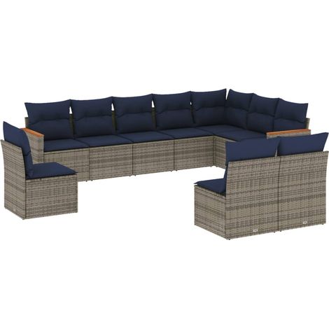 Maison Exclusive - 10-teiliges Gartensofa-Set mit Kissen, grau, P