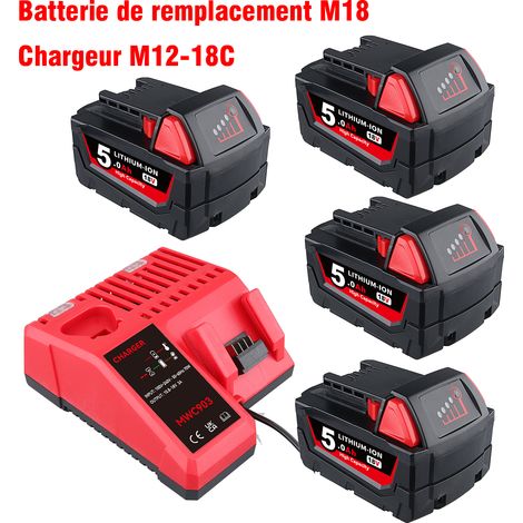 Milwaukee M18 4×5,0 Ah Ersatzakku und Ladegerät-Kombination, kompatibel mit Milwaukee M18 Akku-Elektrowerkzeugen, 18-V-Lithium-Akku 48-11-1850 48-11-1840 48-11-1860 (1/5)