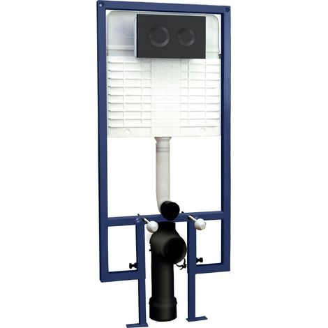 Hudson Reed Wall Hung Toilet Frame 1136mm-1336mm H with Dual Flush Concealed Cistern Round Plate - Matt Black (1/2)
