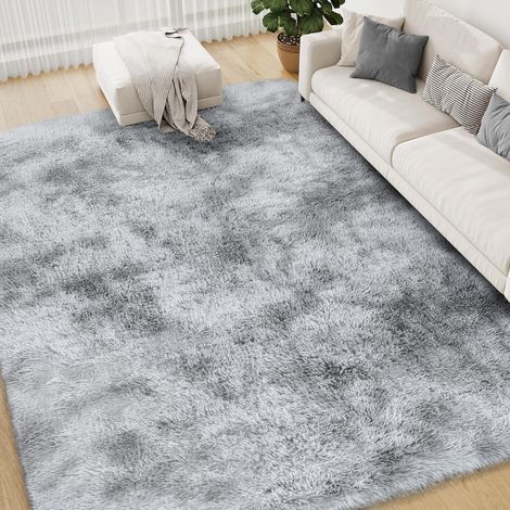 Tapis à Poils Longs 150x240cm Gris, Tapis Doux antidérapant Moelleux Grand tapis Tie-dye pour salon chambre et espace jeu, confortable pour famille et animaux domestiques avec base antidérapante (1/5)