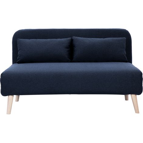 Poltrona letto a due posti convertibile in tessuto blu scuro e legno chiaro AMIKO
