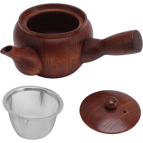 Théière en bois de style traditionnel, résistante et élégante avec sifflet, idéale pour la maison, le restaurant ou le bureau. (1/5)