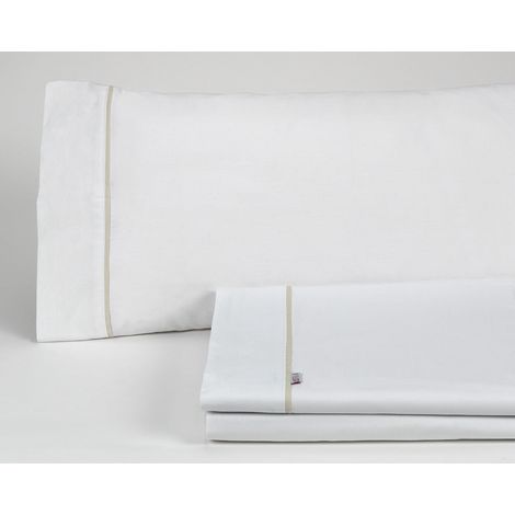 Juego de sábanas liso color blanco - Cama de 150 (3 piezas) -50% algodón / 50% poliéster - 144 hilos. Gramage: 115 (1/5)