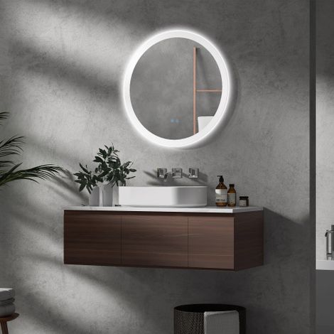 Miroir salle de bain rond LED 70 cm, 3 couleurs, IP44, commande tactile, miroir lumineux design moderne