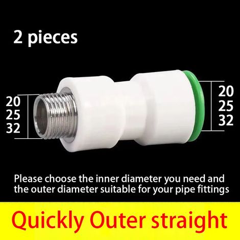 (2 raccords extérieurs directs - 25 mm) Raccords rapides à emboîter, sans colle thermofusible, connecteurs droits/coudes/tés/vannes pour tuyaux d'eau en PPR, PE et PVC (1/5)
